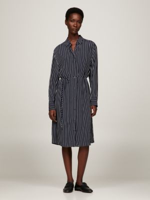 Belted Knee Length Shirt Dress Blue Tommy Hilfiger