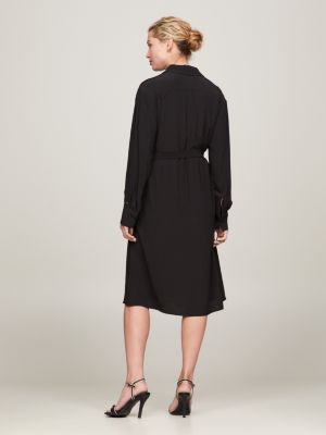 Belted Knee Length Shirt Dress Black Tommy Hilfiger