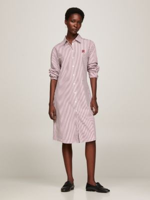 Pink and white store striped shirt dress