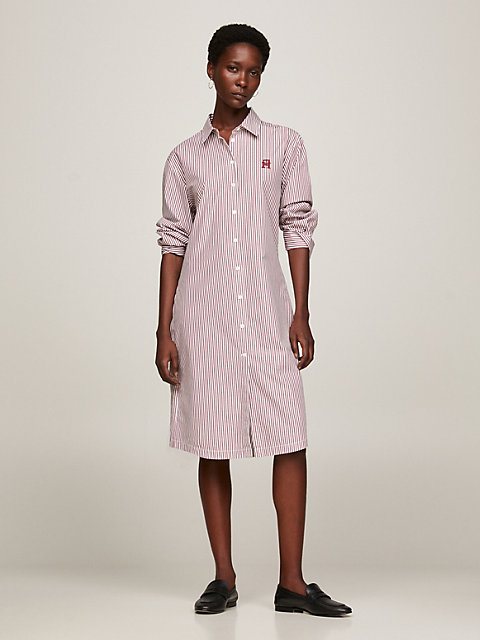 red stripe waisted relaxed shirt dress for women tommy hilfiger