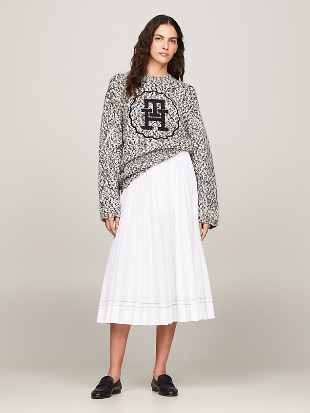 white pleated flared midi skirt for women tommy hilfiger