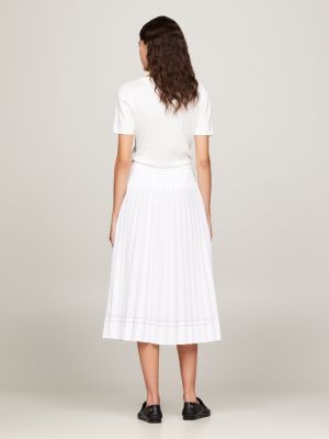 Pleated Flared Midi Skirt White Tommy Hilfiger