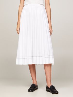 Pleated Flared Midi Skirt White Tommy Hilfiger