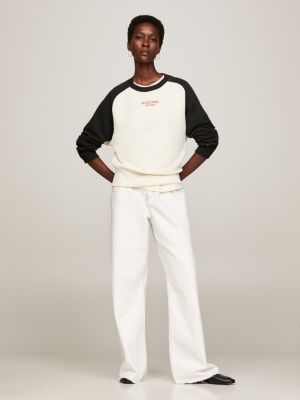 beige relaxed fit sweatshirt mit logo für damen - tommy hilfiger