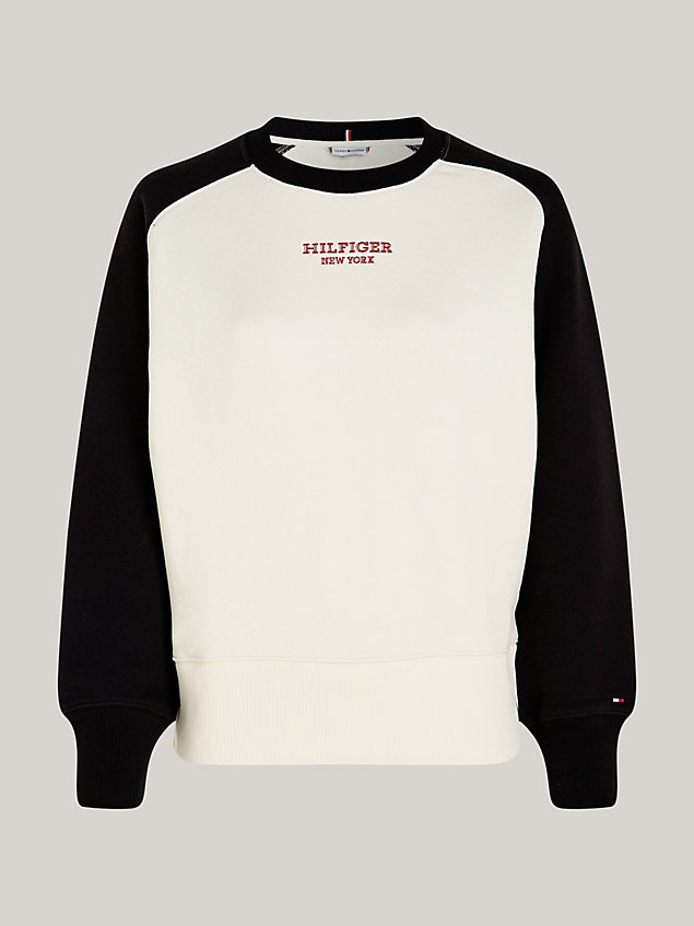 beige hilfiger monotype colour-blocked relaxed sweatshirt for women tommy hilfiger