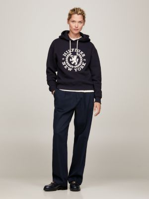 blue regular fit hoodie mit th-wappen-logo für damen - tommy hilfiger