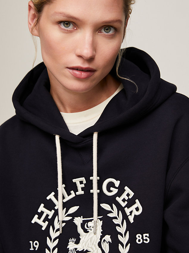 blue regular fit hoodie mit th-wappen-logo für damen - tommy hilfiger