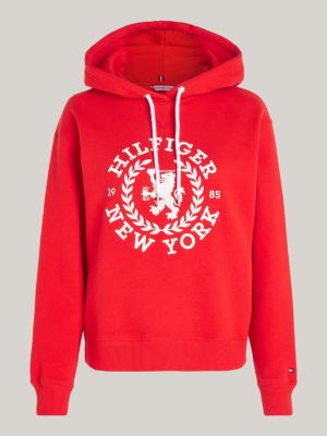 TH Crest Logo Regular Fit Hoody, Red