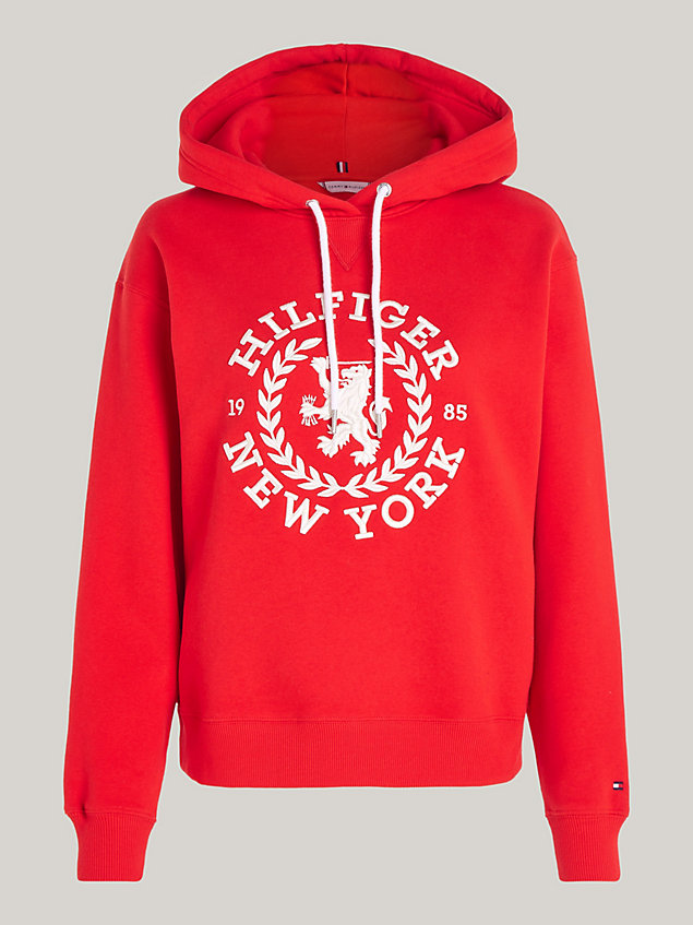 red th crest logo regular fit hoody for women tommy hilfiger