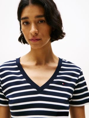 blue v-neck slim t-shirt for women tommy hilfiger