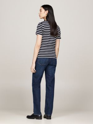 blue v-neck slim t-shirt for women tommy hilfiger