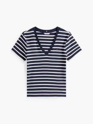 blue v-neck slim t-shirt for women tommy hilfiger