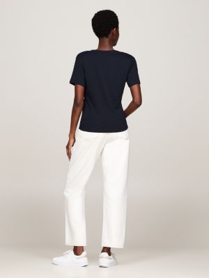 blue v-neck slim t-shirt for women tommy hilfiger