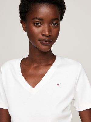 white v-neck slim t-shirt for women tommy hilfiger