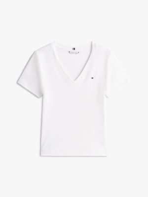 weiß slim fit t-shirt mit v-ausschnitt für damen - tommy hilfiger