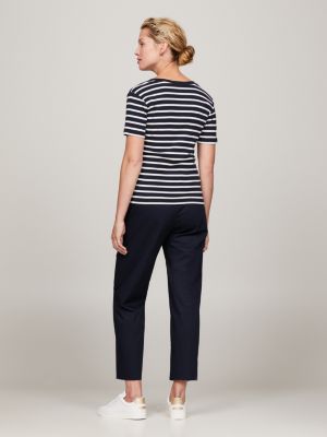 blue v-neck slim t-shirt for women tommy hilfiger