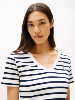 t-shirt ajusté à col en v plusieurs couleurs pour femmes tommy hilfiger