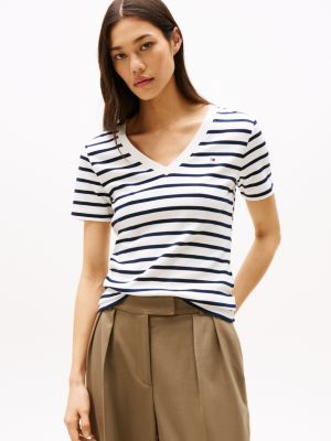 t-shirt ajusté à col en v plusieurs couleurs pour femmes tommy hilfiger