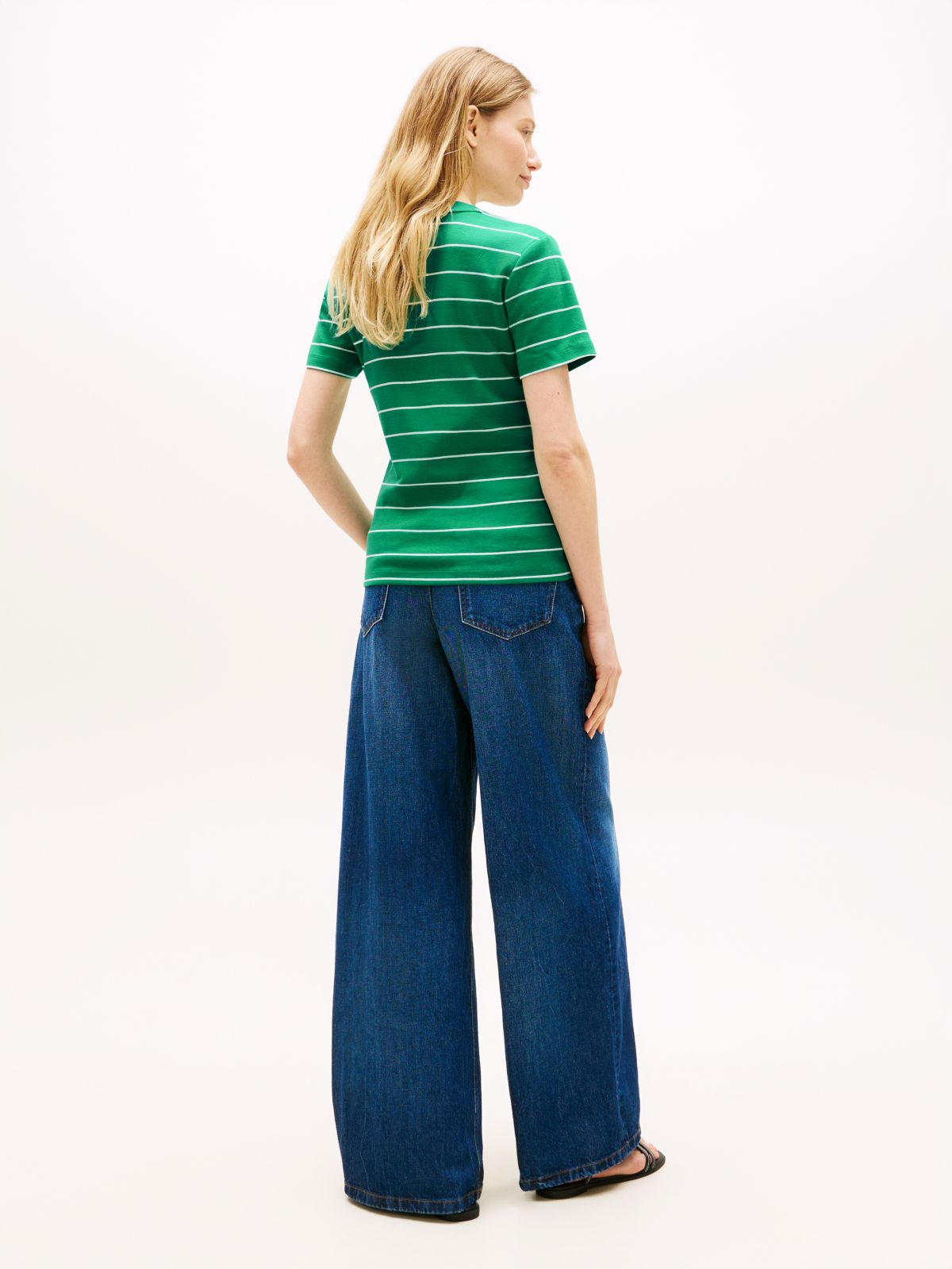 Flag Embroidery Slim V-Neck T-Shirt — Green