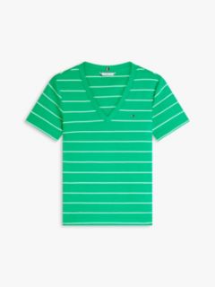 Flag Embroidery Slim V-Neck T-Shirt — Green 5