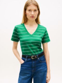 Flag Embroidery Slim V-Neck T-Shirt — Green 1