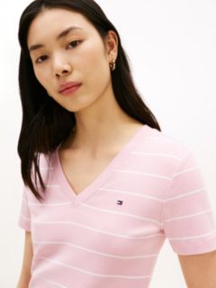 Flag Embroidery Slim V-Neck T-Shirt — Pink 2