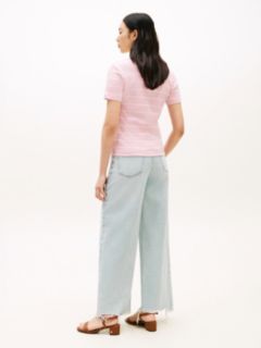 Flag Embroidery Slim V-Neck T-Shirt — Pink 4