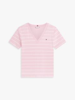 Flag Embroidery Slim V-Neck T-Shirt — Pink 5