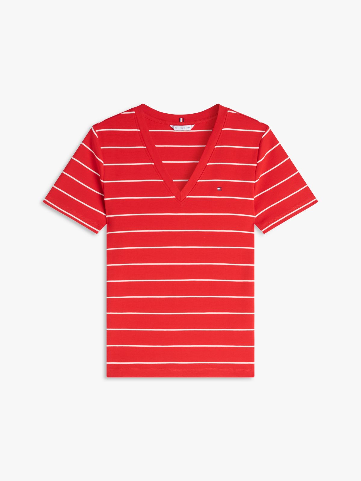 Flag Embroidery Slim V-Neck T-Shirt — Red