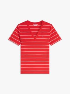 Flag Embroidery Slim V-Neck T-Shirt — Red 5