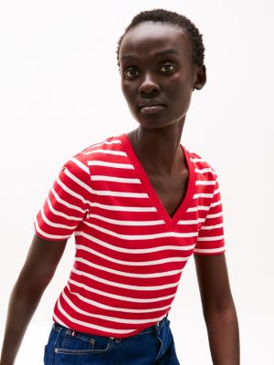 t-shirt ajusté à col en v plusieurs couleurs pour femmes tommy hilfiger