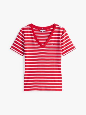 t-shirt ajusté à col en v plusieurs couleurs pour femmes tommy hilfiger