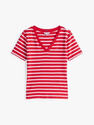 multi slim fit t-shirt mit v-ausschnitt für damen - tommy hilfiger