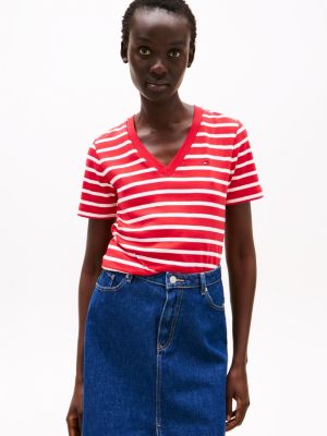 t-shirt ajusté à col en v plusieurs couleurs pour femmes tommy hilfiger