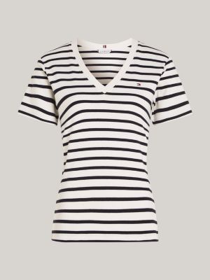 Tommy Hilfiger Women's Wide Stripes Logo V-Neck T-Shirt