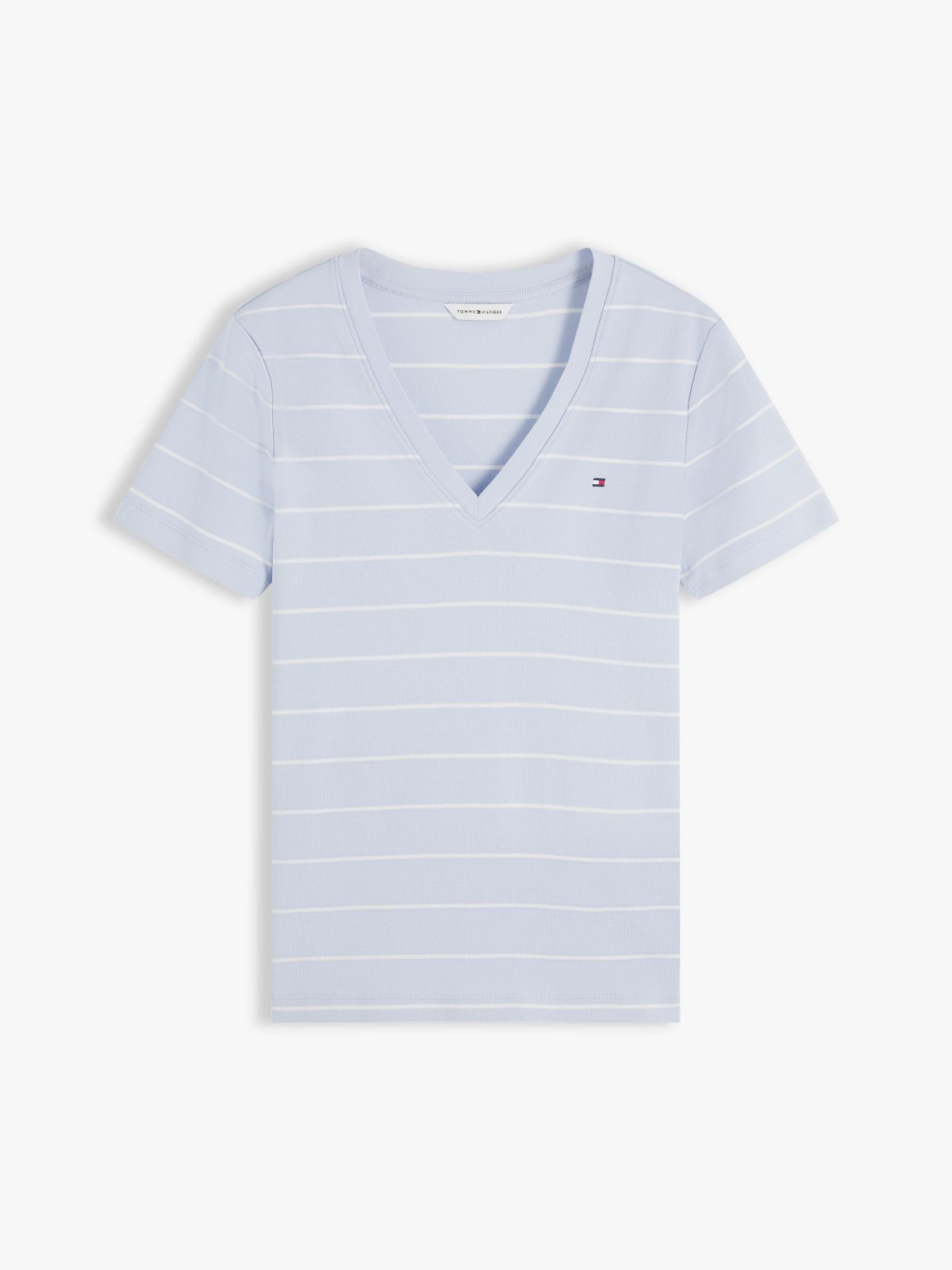 Flag Embroidery Slim V-Neck T-Shirt — Blue