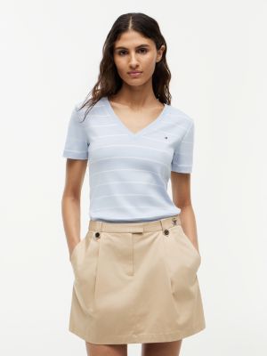 blue flag embroidery slim v-neck t-shirt for women tommy hilfiger
