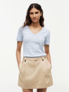 Flag Embroidery Slim V-Neck T-Shirt — Blue 1