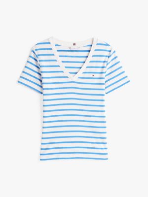 t-shirt slim fit con scollatura a v multicolore da donne tommy hilfiger