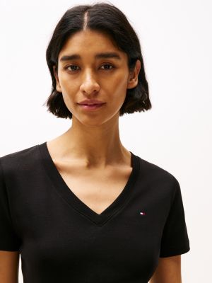 black v-neck slim t-shirt for women tommy hilfiger