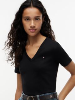 Flag Embroidery Slim V-Neck T-Shirt — Black 3