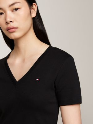 t-shirt slim fit con scollatura a v nero da donne tommy hilfiger