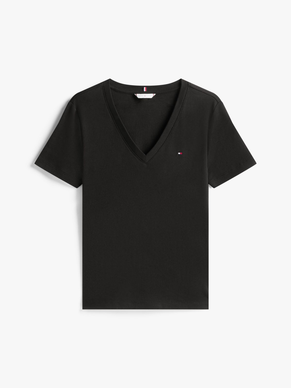 Flag Embroidery Slim V-Neck T-Shirt — Black