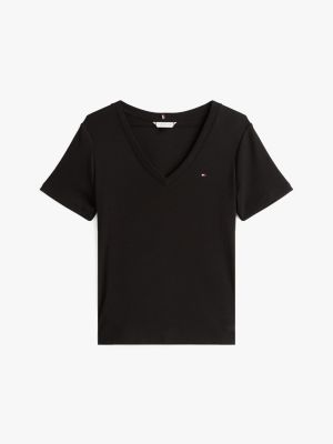 camiseta con cuello de pico y corte slim negro de mujeres tommy hilfiger