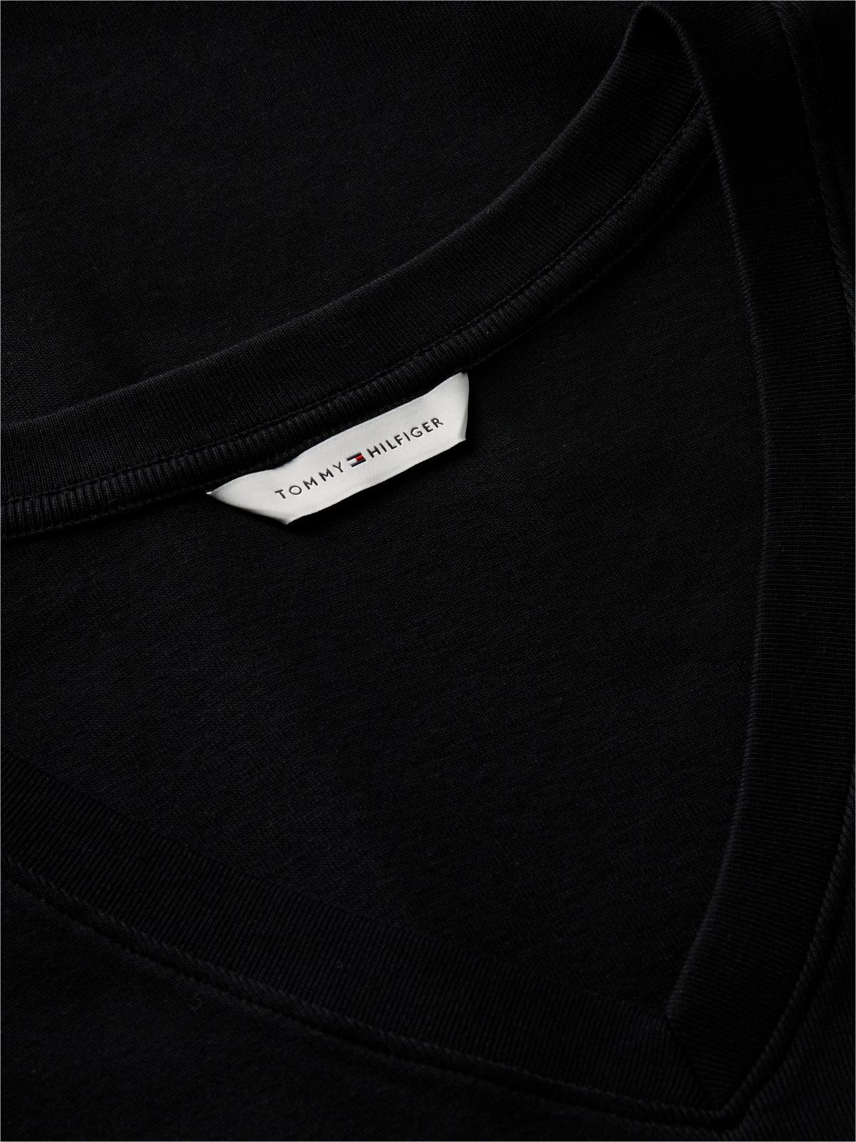 Flag Embroidery Slim V-Neck T-Shirt — Black