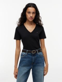 Flag Embroidery Slim V-Neck T-Shirt — Black 1