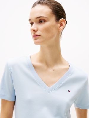 blue v-neck slim t-shirt for women tommy hilfiger