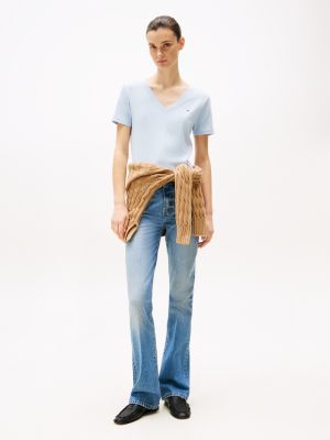 blue v-neck slim t-shirt for women tommy hilfiger