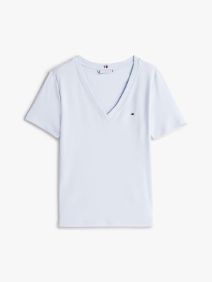 blue v-neck slim t-shirt for women tommy hilfiger