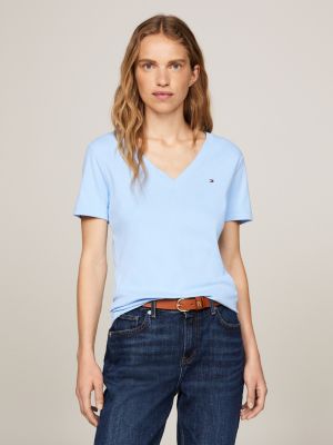 V Neck Slim T Shirt Blue Tommy Hilfiger